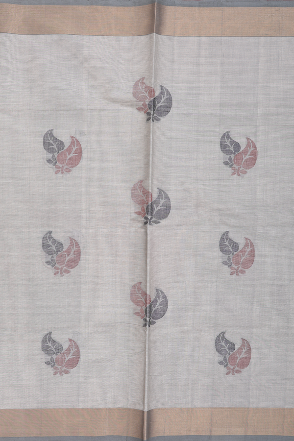 Coimbatore Cotton Saree Light Grey With Threadwork Motifs