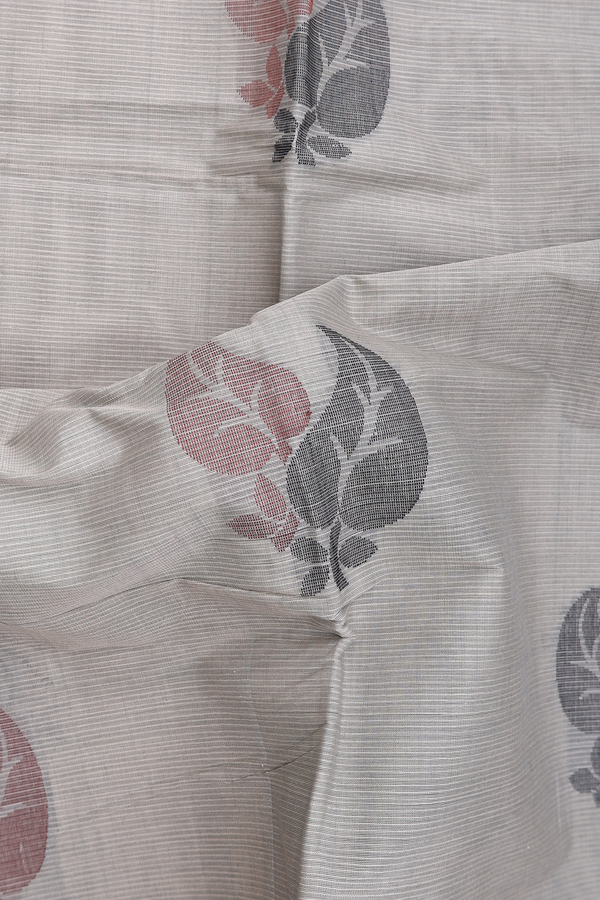 Coimbatore Cotton Saree Light Grey With Threadwork Motifs