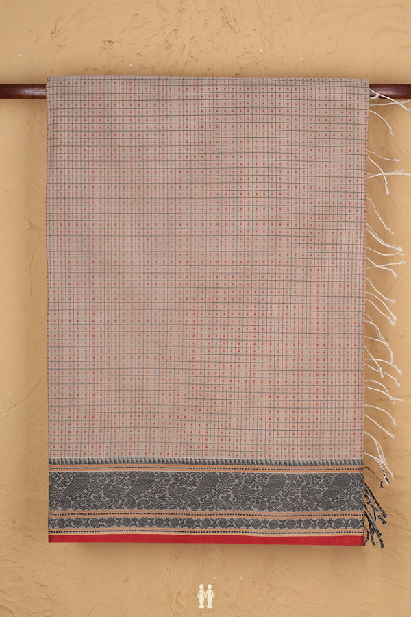 Coimbatore Cotton Saree Pastel Brown With Threadwork Buttas
