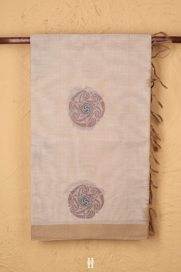 Coimbatore Cotton Saree Pastel Brown With Threadwork Motifs