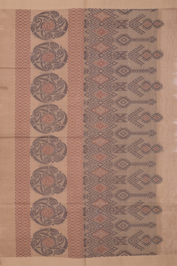 Coimbatore Cotton Saree Pastel Brown With Threadwork Motifs