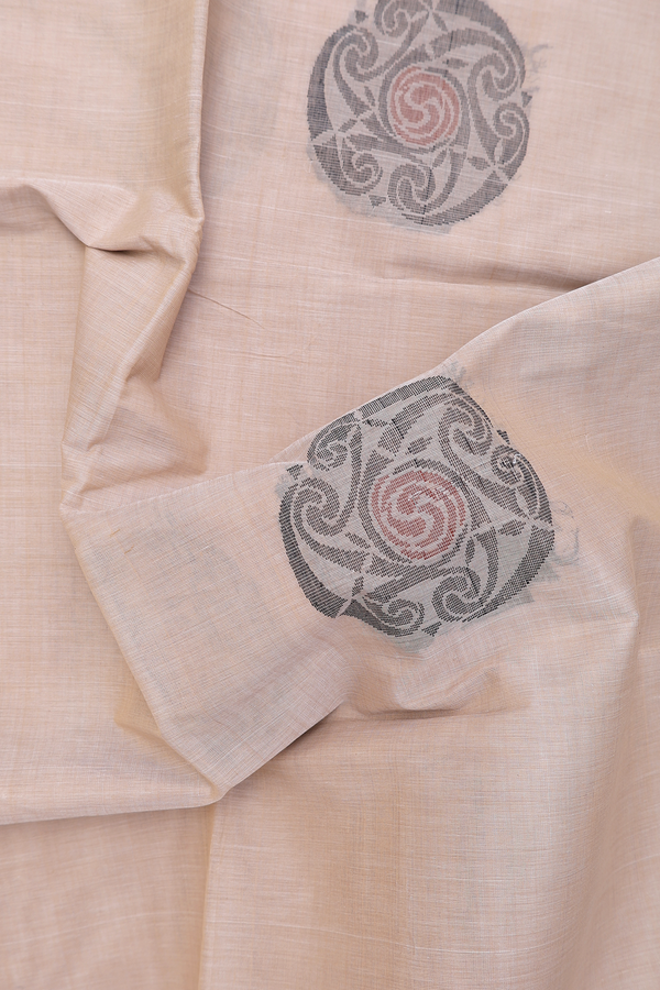 Coimbatore Cotton Saree Pastel Brown With Threadwork Motifs