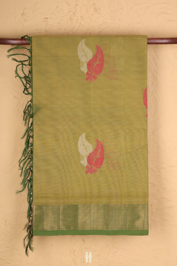 Coimbatore Cotton Saree Pear Green With Leaf Motifs