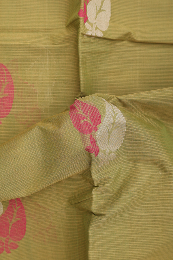 Coimbatore Cotton Saree Pear Green With Leaf Motifs