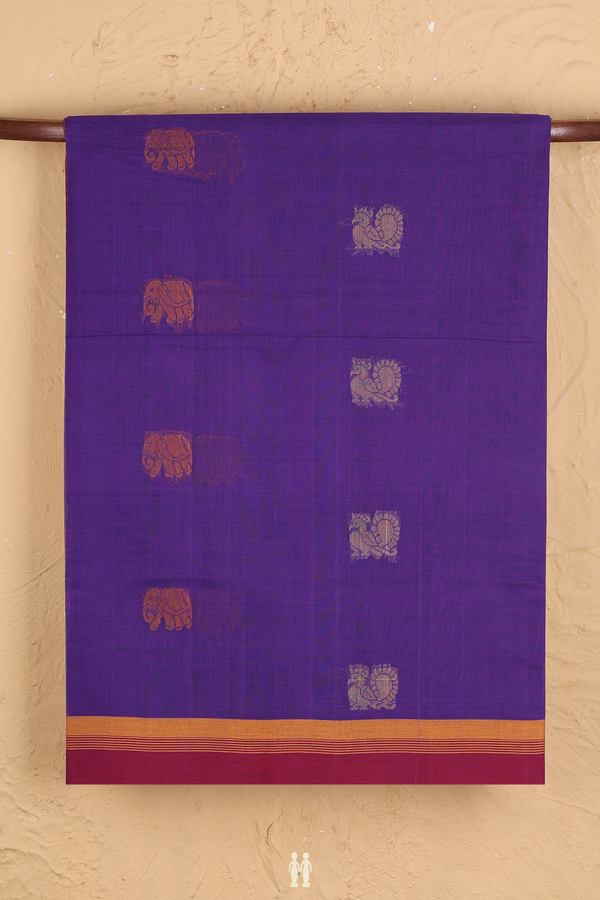 Coimbatore Cotton Saree Purple With Peacock Elephant Design