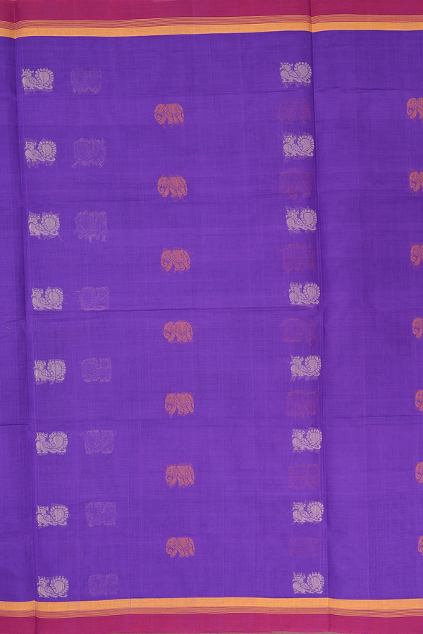 Coimbatore Cotton Saree Purple With Peacock Elephant Design