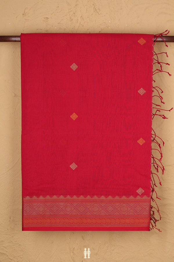 Coimbatore Cotton Saree Reddish Pink With Threadwork Buttas