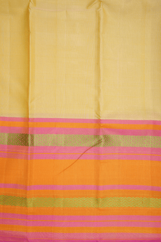 Contrast Big Border Plain Pale Yellow Kanchipuram Silk Saree