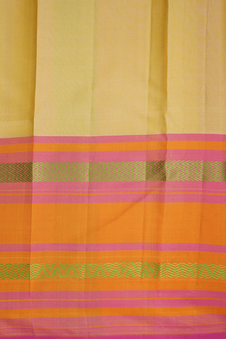 Contrast Big Border Plain Pale Yellow Kanchipuram Silk Saree