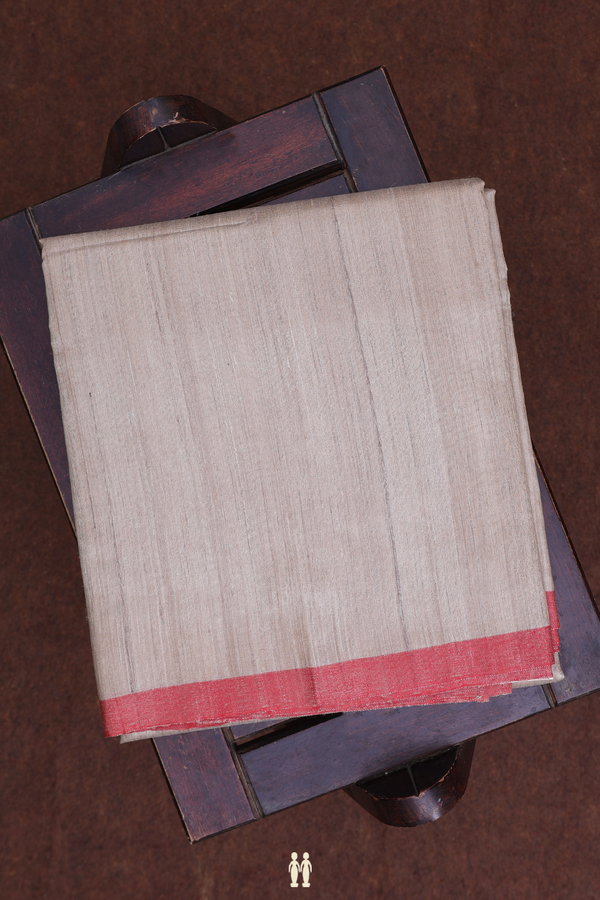 Contrast Border Beige Tussar Silk Dhoti With Angavastram Set