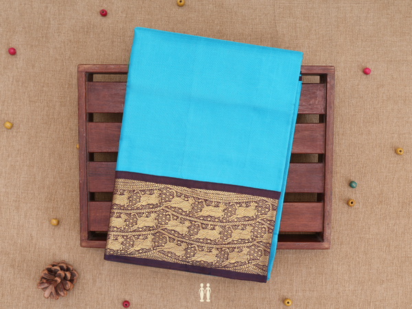 Contrast Border Blue Kanchipuram Pavadai Sattai Material