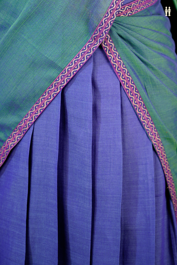 Contrast Border Green Cotton Readymade Half Saree