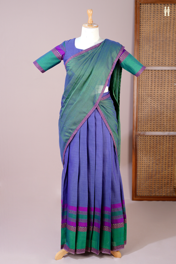 Contrast Border Green Cotton Readymade Half Saree