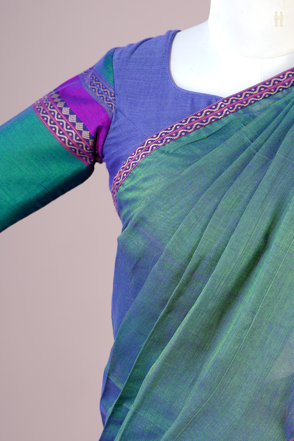 Contrast Border Green Cotton Readymade Half Saree