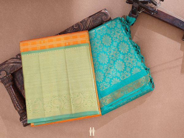 Contrast Border Orange Kanchipuram Silk Half Saree Material