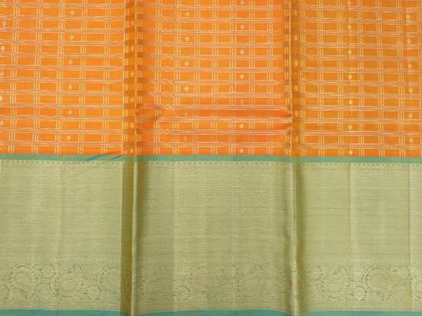 Contrast Border Orange Kanchipuram Silk Half Saree Material