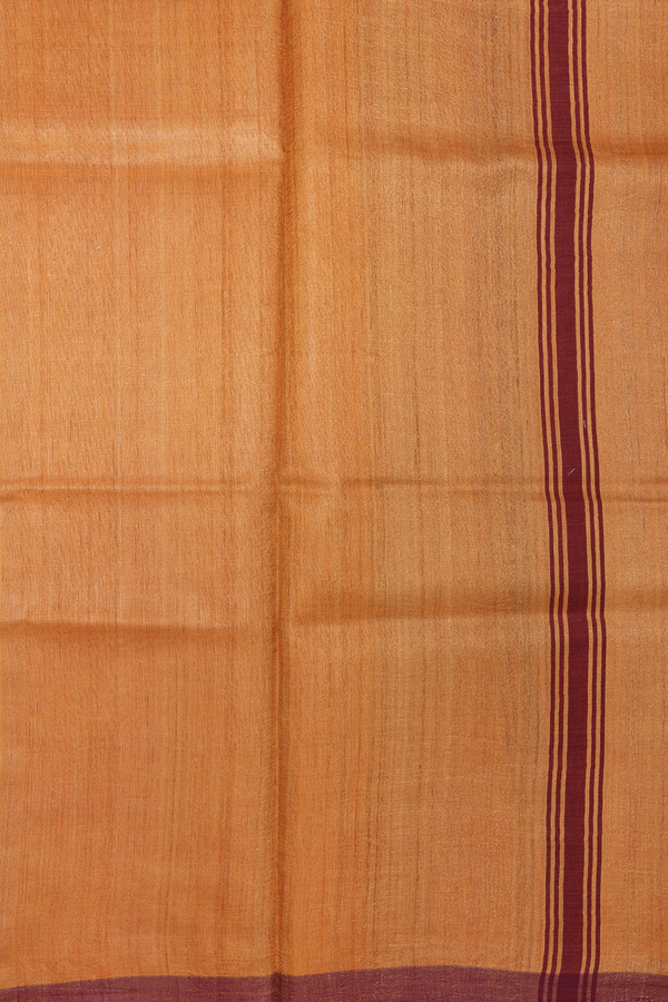 Contrast Border Orange Tussar Silk Dhoti With Angavastram Set