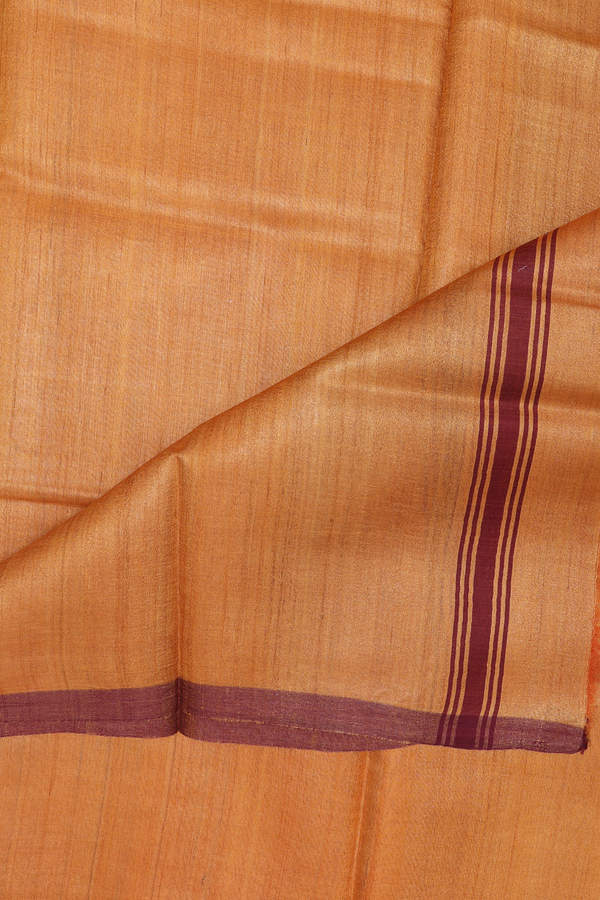 Contrast Border Orange Tussar Silk Dhoti With Angavastram Set