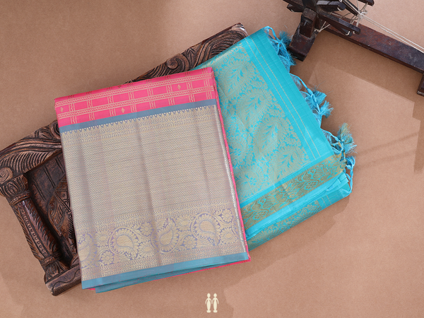 Contrast Border Pink Kanchipuram Silk Half Saree Material