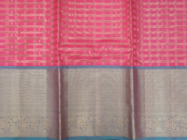 Contrast Border Pink Kanchipuram Silk Half Saree Material