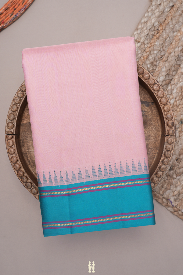 Contrast Border Plain Baby Pink Kanchipuram Silk Saree