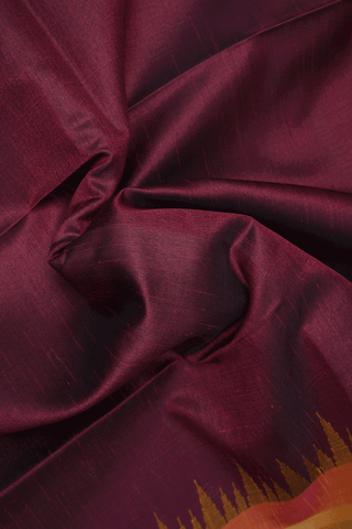 Contrast Border Plain Burgundy Red Semi Jute Saree