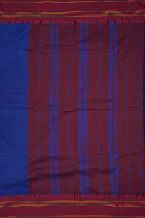 Contrast Border Plain Indigo Blue Dharwad Cotton Saree
