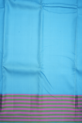 Contrast Border Plain Light Blue Kanchipuram Silk Saree