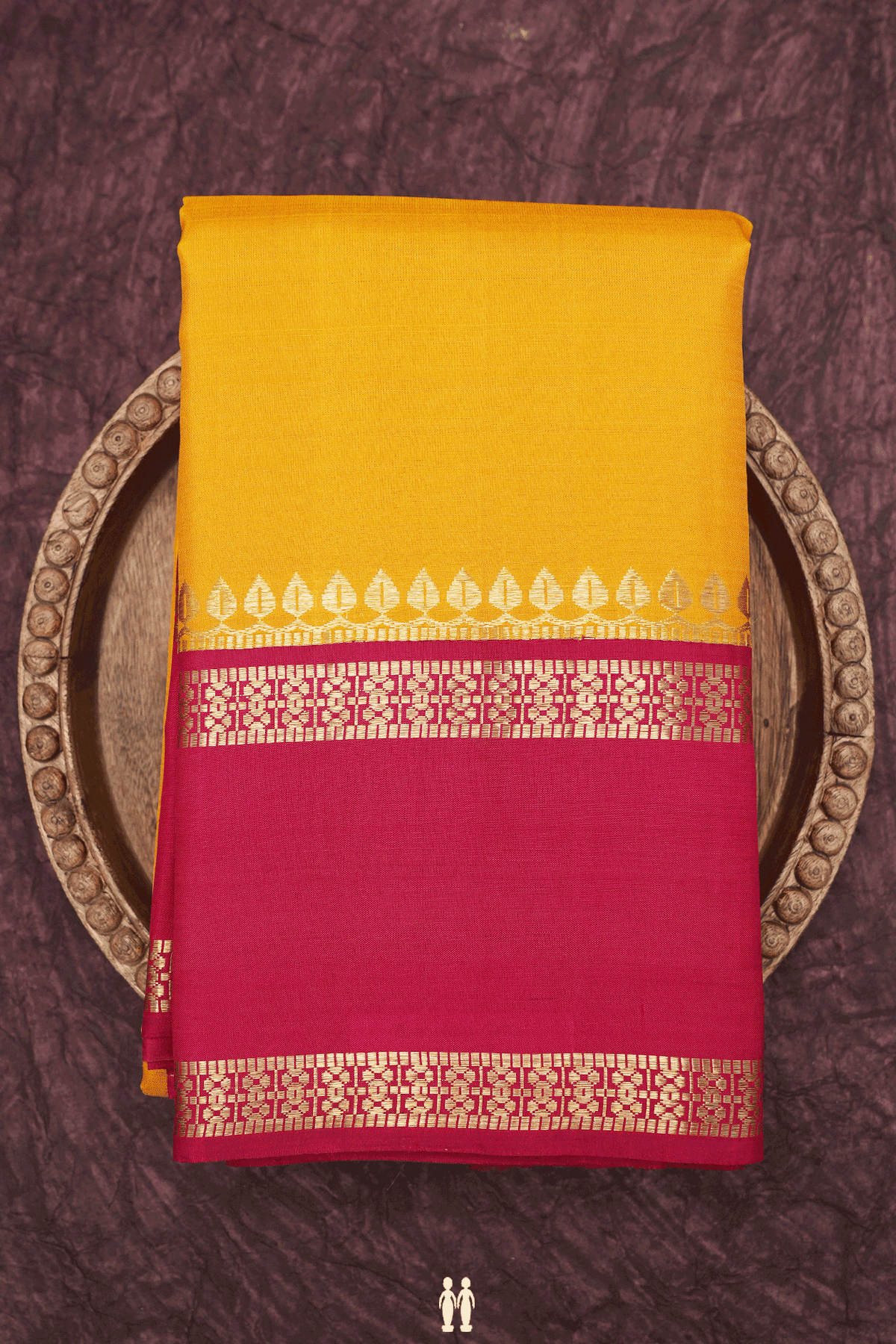 Contrast Border Plain Mustard Yellow Kanchipuram Silk Saree