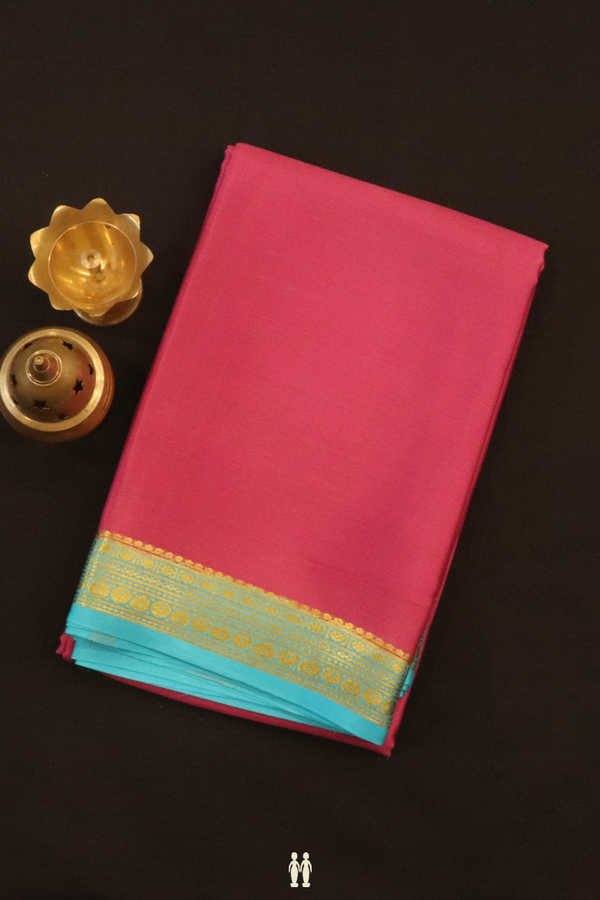 Contrast Border Plain Punch Pink Mysore Silk Saree