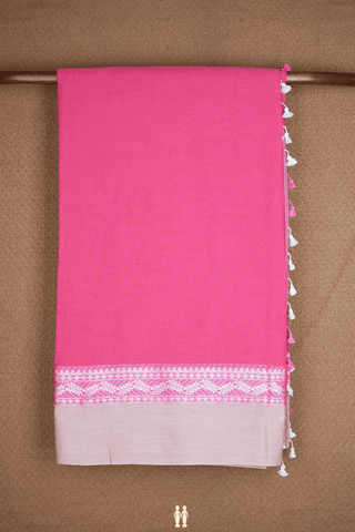 Contrast Border Plain Rani Pink Bengal Cotton Saree