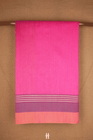 Contrast Border Plain Rani Pink Semi Jute Saree