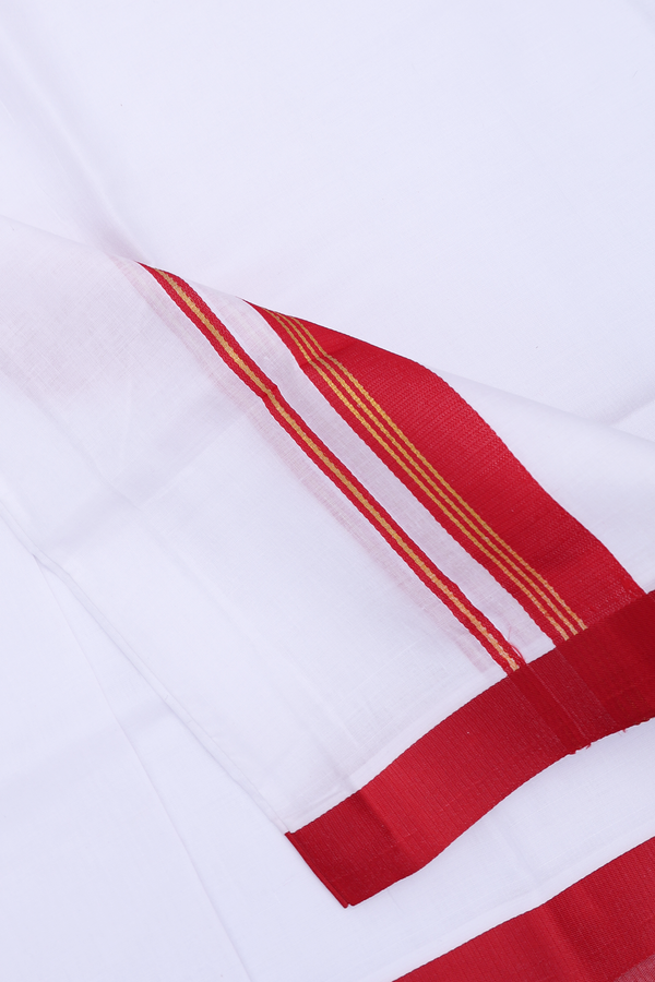 Contrast Border Pure White Cotton Adjustable Velcro Dhoti