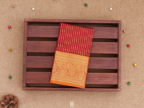 Stripes Design Red Kanchipuram Pavadai Sattai Material