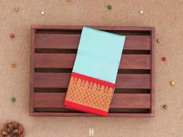 Contrast Border Turkish Blue Kanchipuram Pavadai Sattai Material