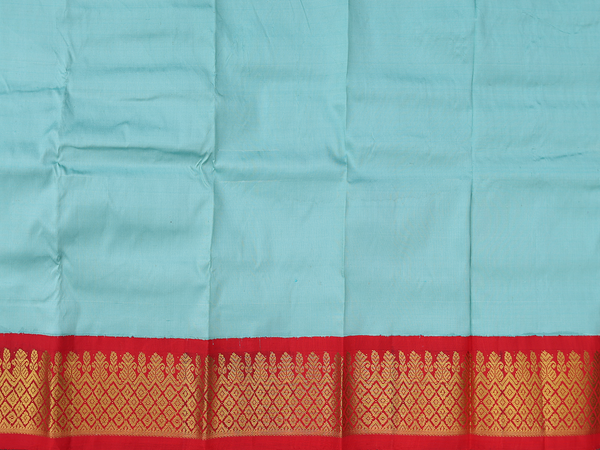 Contrast Border Turkish Blue Kanchipuram Pavadai Sattai Material