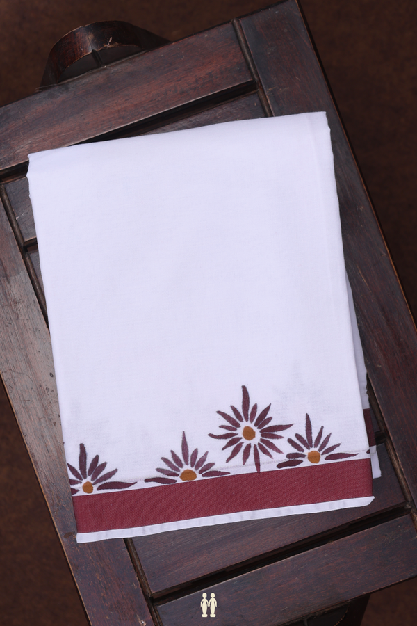 Contrast Border White Cotton Adjustable Velcro Dhoti