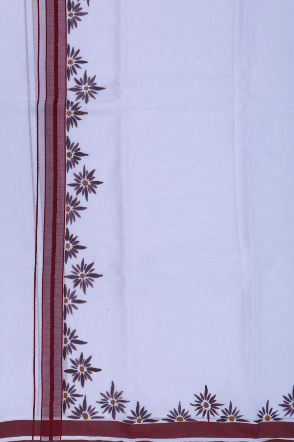 Contrast Border White Cotton Adjustable Velcro Dhoti
