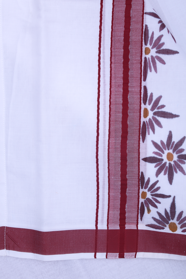 Contrast Border White Cotton Adjustable Velcro Dhoti