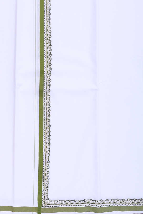 Contrast Border White Cotton Dhoti