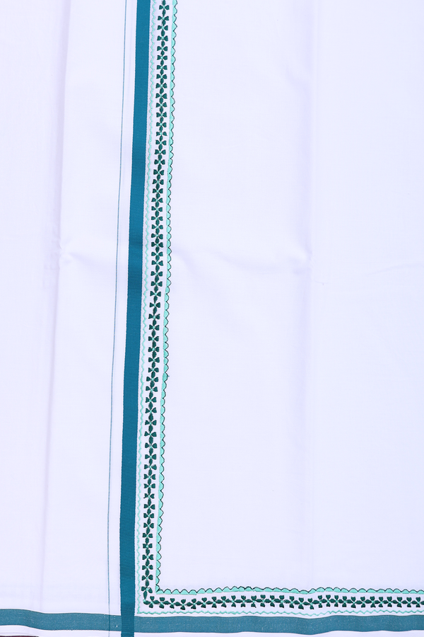 Contrast Border White Cotton Dhoti