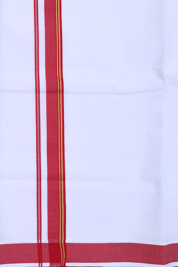 Contrast Border White Cotton Dhoti