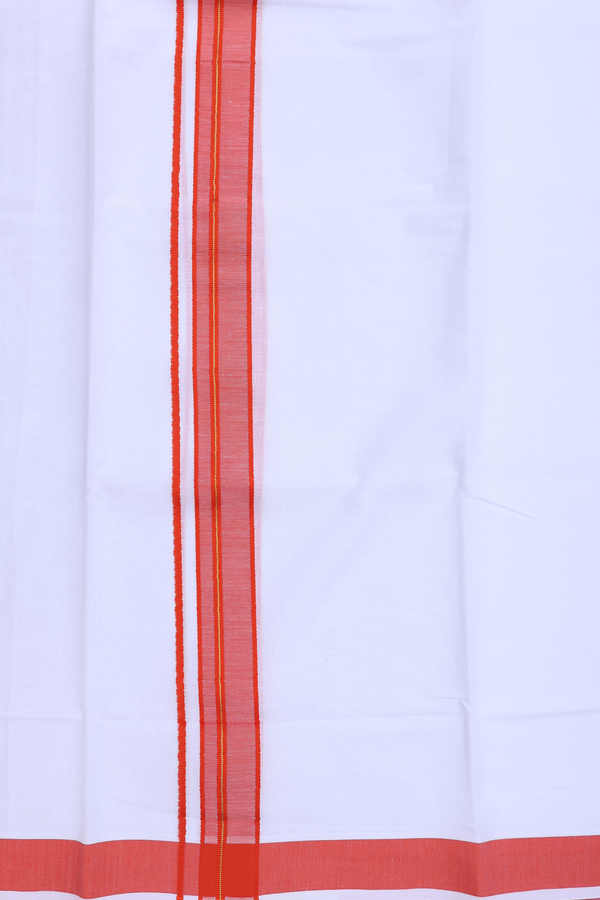 Contrast Border White Cotton Dhoti