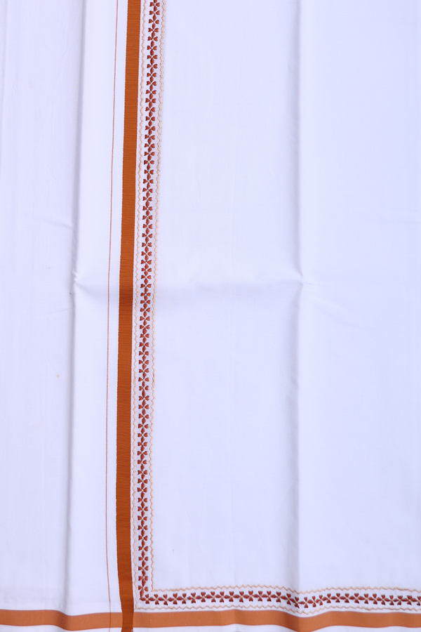 Contrast Border White Cotton Dhoti