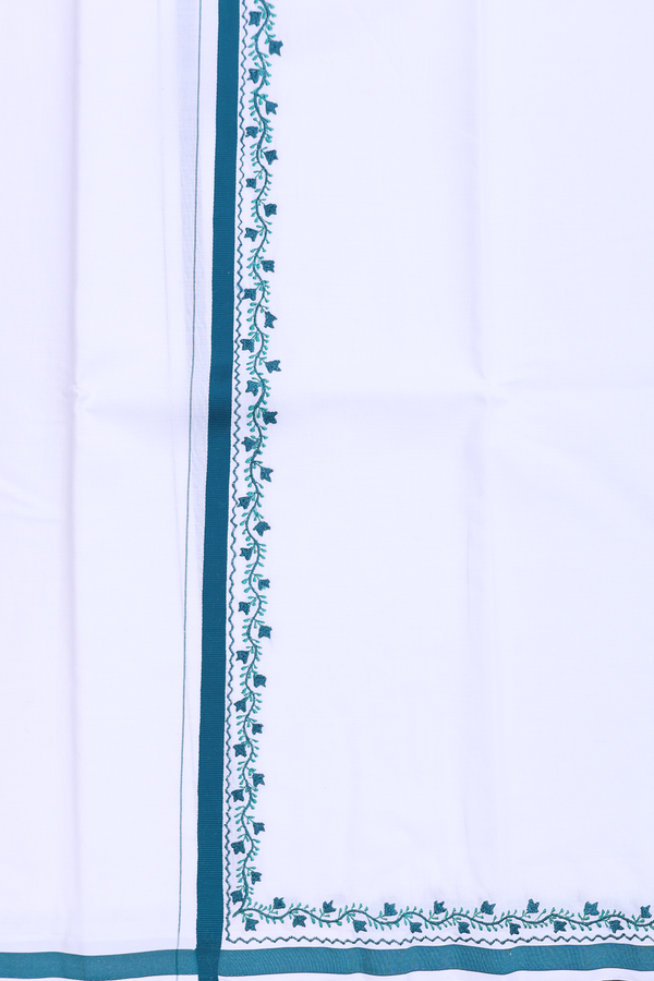 Contrast Border White Cotton Dhoti