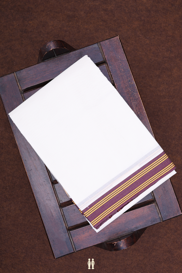 Contrast Border White Cotton Dhoti With Angavastram Set