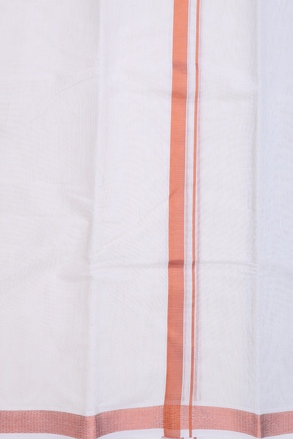 Contrast Border White Cotton Dhoti With Angavastram Set