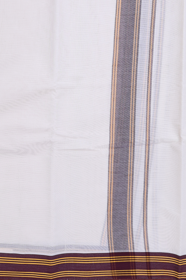 Contrast Border White Cotton Dhoti With Angavastram Set