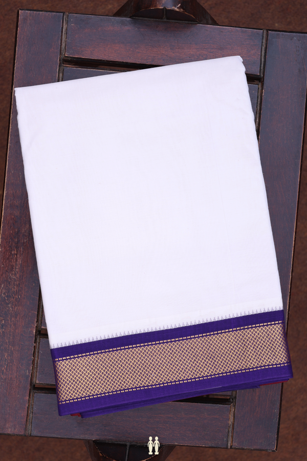 Contrast Border White Cotton Dhoti With Angavastram Set