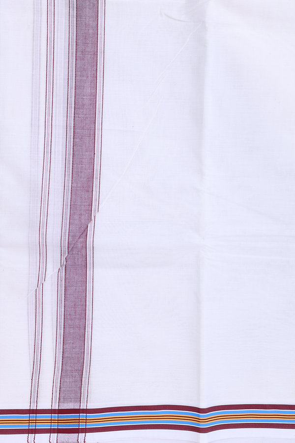 Contrast Border White Cotton Dhoti With Angavastram Set
